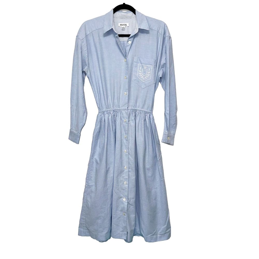 Vintage 80s Depeche Mode Blue Oxford Shirt Dress Womens Size 8